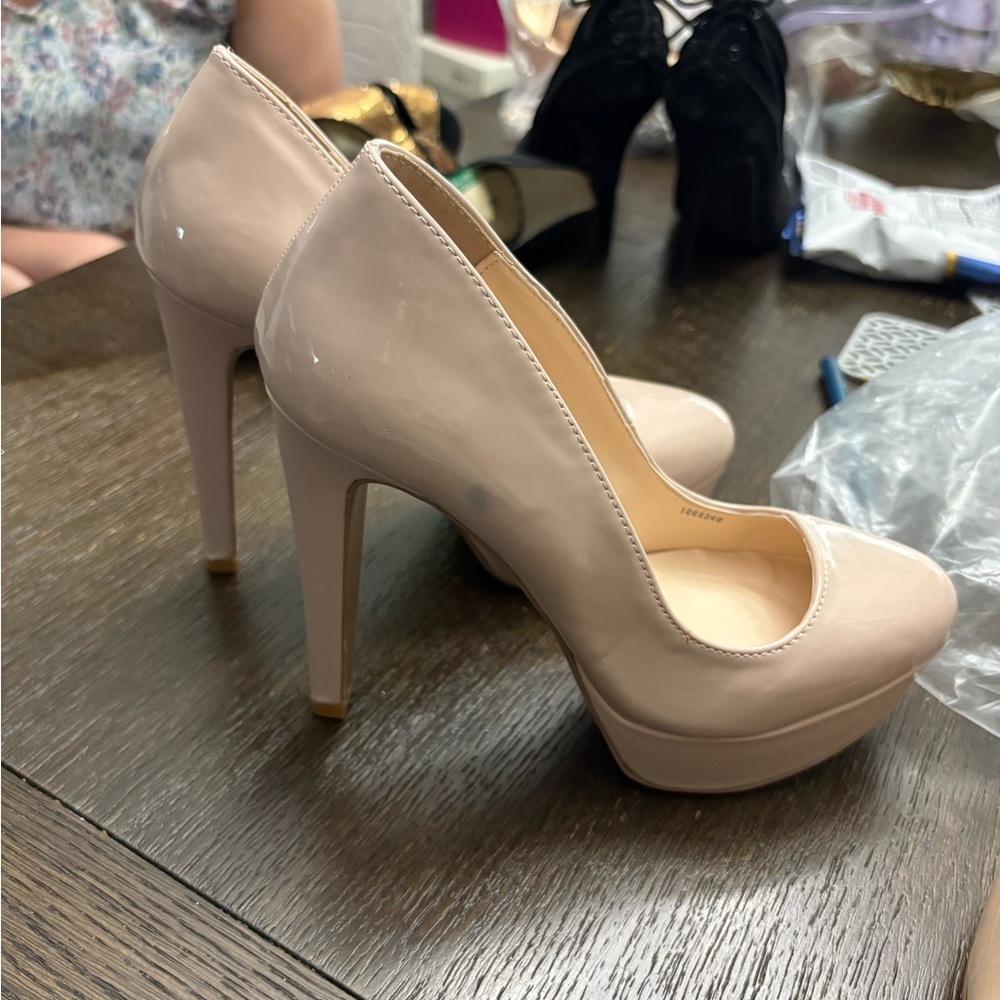 Elegant Nude Patent Leather Pumps
